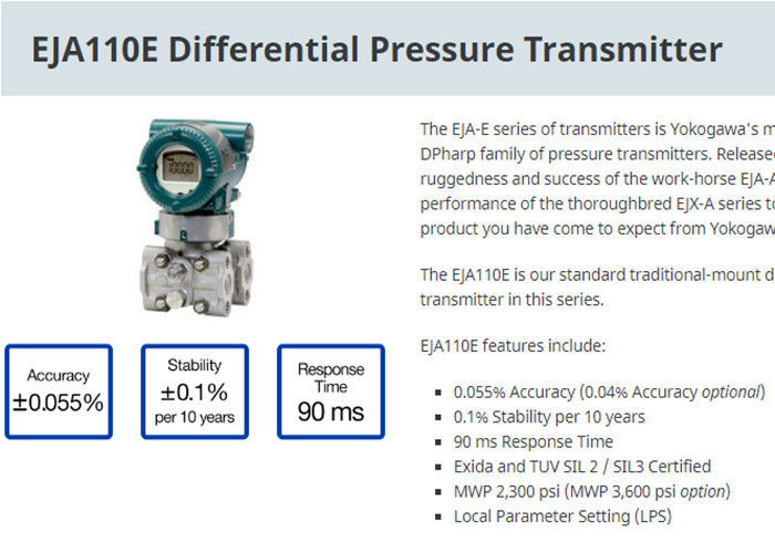 Βιομηχανική συσκευή αποστολής σημάτων πίεσης EJA110E διαφορική για τη μέτρηση επιπέδων