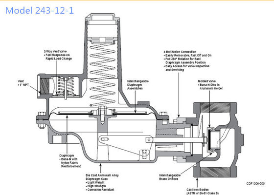 Πρότυπη υψηλή πίεση ρυθμιστών 125psi προπανίου ροής 243-12 Sensus που μειώνει τη βαλβίδα